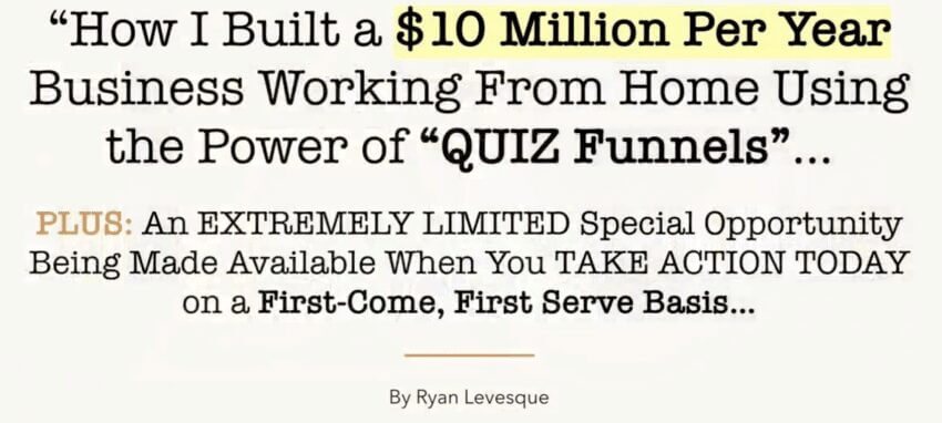 Ryan Levesque - QUIZ Funnel Masterclass